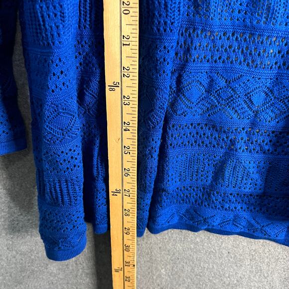 Joan Rivers Crochet Stripe Open Front Cardigan Summer Navy Medium - Picture 4 of 10